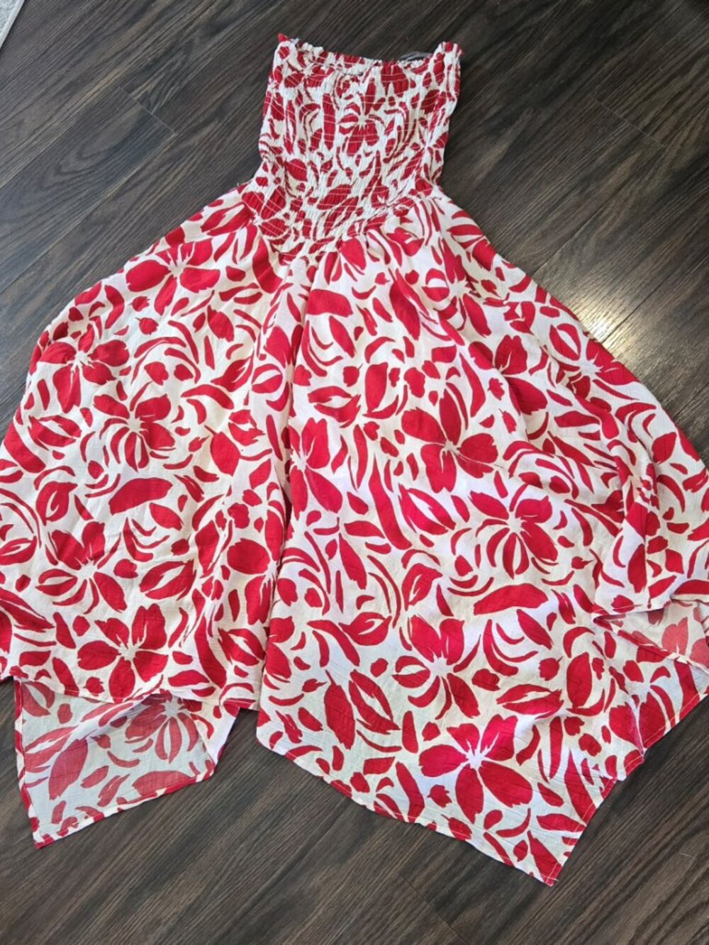 MAX & ASH Boho/Hippie Chic Red & White Tropical Strapless Sundress SIZE M
